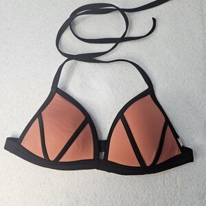 VICTORIA SECRET Black Trim Orange Rust Terra Cotta Triangle Bikini Top Sz S Pad